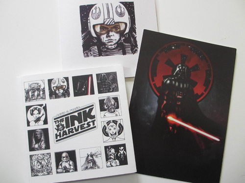 THE INK HARVEST con postal Skywalker + postal grande Darth Vader + Firmado (Tributo Star Wars)